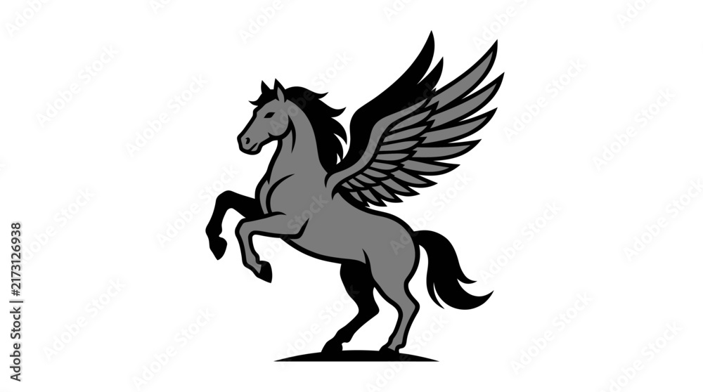 Fototapeta premium Black and grey winged horse pegasus mascot rearing up.