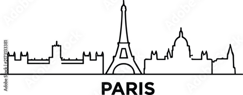 Paris city skyline outline vector illustration featuring famous landmarks and text element for design projects
