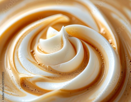 Coffee Cream Peak Swirl, Caramel Latte Spiral Foam Texture Background