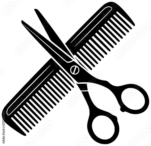 scissors illustration hair silhouette cut logo hairdresser icon tool outline salon barber equipment beauty haircut hairstyle fashion style comb shape women vector graphic background