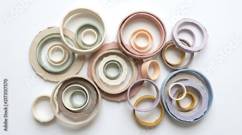 Colorful plastic circular rings stacked in various sizes