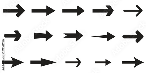 Straight right arrow icon set with directional navigation pointers and next symbols