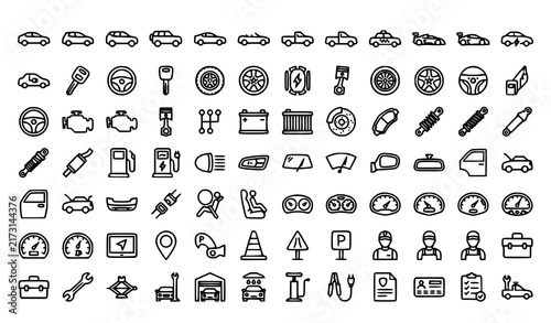 SEO Title:
Car Automobile Auto Repair Parts and Transportation 60 Outline Vector Icons