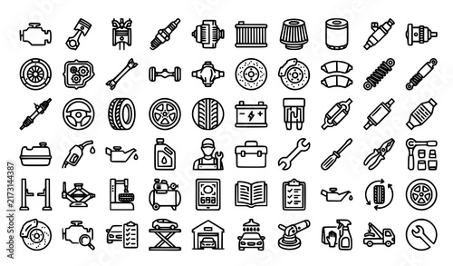 SEO Title:
Car Automobile Auto Repair Parts and Transportation 60 Outline Vector Icons