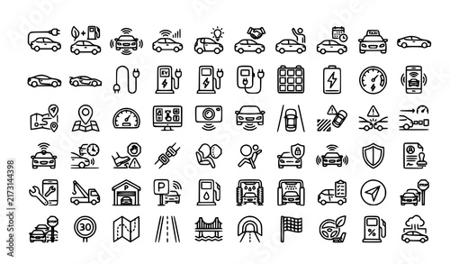 SEO Title:
Modern Car Electric Vehicle Smart Auto Transportation 60 Outline Icons Vector