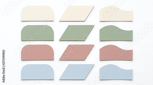 Set of colorful geometric shapes and abstract paper tags