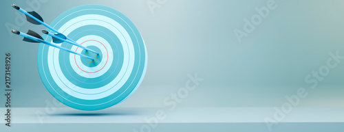 Obraz na plátně Three arrows hitting the bullseye on a target, symbolizing success and precision