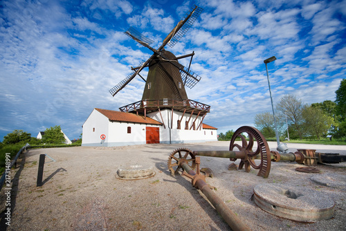 Beautifully restored Dutch windmill Baunhøj Mølle in Grenaa, Denmark