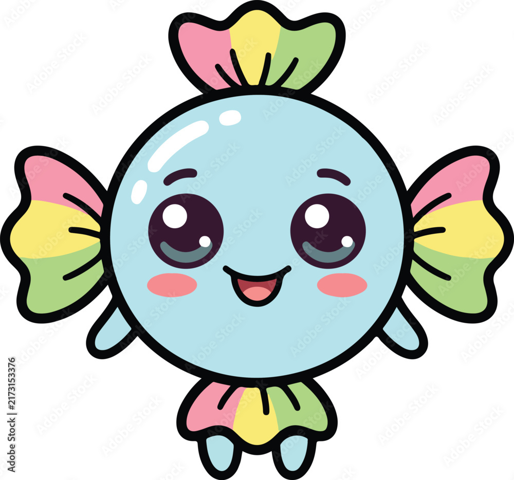 Fototapeta premium Candy Fish Character, Cute Cartoon Illustration, Playful Design. Sweet Treat Icon, Whimsical Confectionery Art
