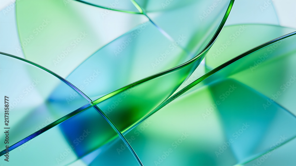 Abstract green and blue transparent glass sheets background
