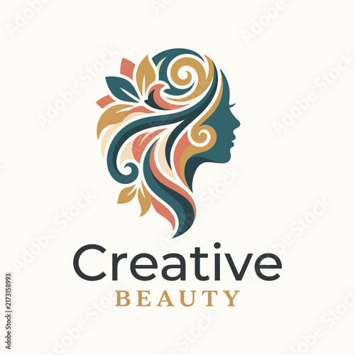 A sophisticated logo design represents the creative beauty industry, featuring a stylized silhouette of a woman with floral elements, conveying elegance and artistry.
