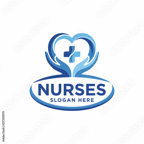 A caring and professional logo design for nurses featuring hands and a heart, symbolizing compassion and dedication in healthcare services and nursing.