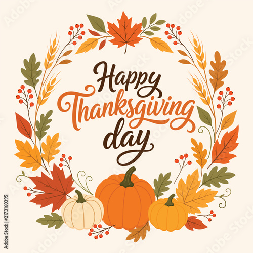 Give Thanks Hand Lettering with Pumpkins and Autumn Leaves