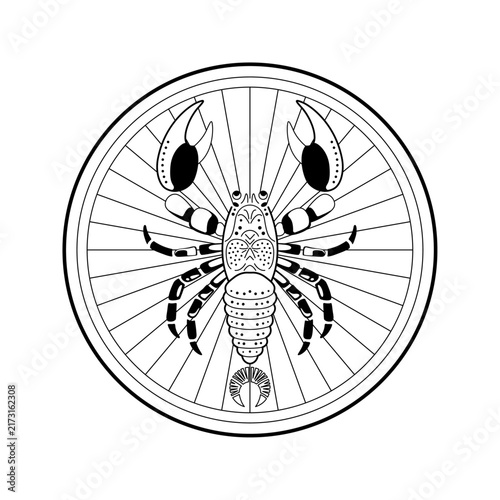 line art, Scorpio zodiac sign, circular design