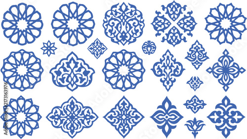 Collection of decorative islamic geometric patterns and ornate traditional motifs with geometric ornament traditional background decoration symmetry abstract oriental moroccan heritage