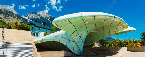 The glacier-inspired stations of the Hungerburg Funicular on a sunny summer day at Innsbruck, Tyrol, Austria