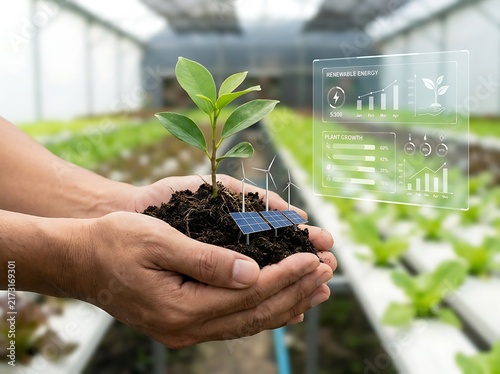 An adult green tree growing on ideal soil is an example of a renewable and sustainable energy source. research on agricultural development. Technology for green plant cultivation