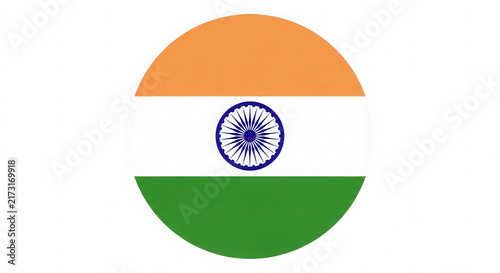 Circular icon of the national flag of India with saffron white and green isolated on transparent background