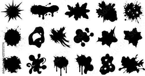 Black ink splatters and splashes vector elements for abstract design