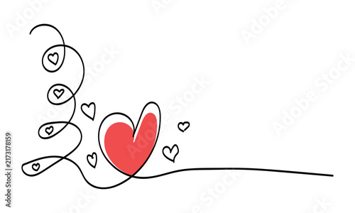 Continuous Line Art Red Heart With Spiral Swirl And Small Hearts Vector Illustration Romantic Design For Valentine's Day