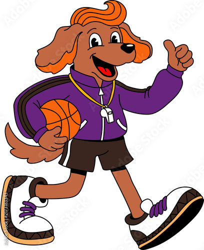 Cute Basketball Dog Mascot Cartoon Character