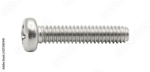 Fotografie Single metal screw with Phillips head isolated on a transparent background