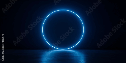 Abstract Blue Space Background with Glowing Circles and Spheres, Cosmic Planetary Glow, Dark Universe, Astronomy, Galaxy, Globe and Futuristic Science Design