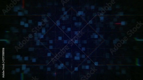 Futuristic blue red neon glow arrow, technology background, with glowing geometric lines.