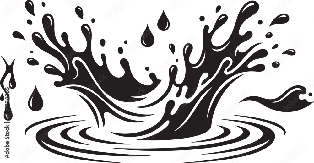 Obraz premium Black and white liquid splash vector illustration with concentric ripples