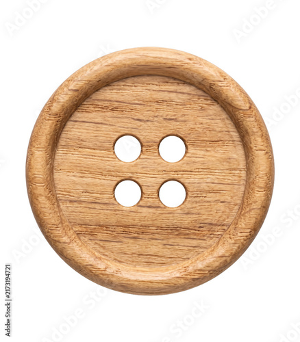 Quadro su tela Natural wooden button with four holes isolated on a white background