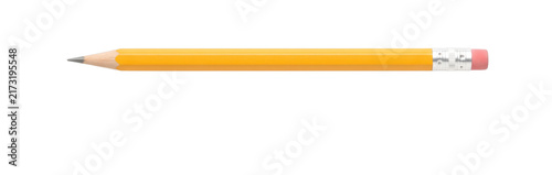Cuadro en lienzo Classic yellow pencil with pink eraser isolated on a transparent background