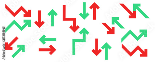 Foto Navigating complex trends with red and green arrows indicating fluctuating direc
