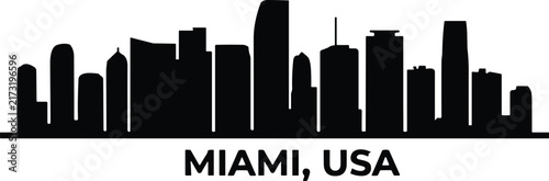 Miami USA Skyline Silhouette with Modern Skyscrapers and Urban Cityscape Architecture