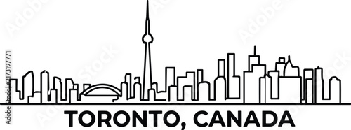 Photography Toronto Canada Outline Skyline with CN Tower and Modern Downtown Architecture