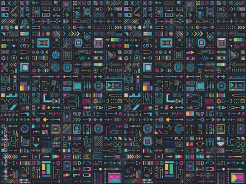 Cyberpunk Circuit Pixel Art Pattern Seamless Digital Tech Background Vector

8-Bit Pixel Digital HUD Pattern Seamless Retro Gaming Interface Icons

Retro Cyberpunk Technology Pattern Seamless Digital 