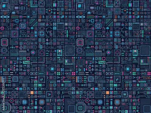 Retro Pixel Art UI HUD Pattern Seamless Digital Tech Background Vector

8-Bit Pixel Cyberpunk Pattern Seamless Retro Gaming HUD Icons

Vintage Pixel Art Technology Pattern Seamless Digital Circuit Gra