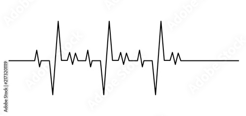 Fotografie Heartbeat pulse waveform in a clean minimalist black line style on background, representing cardiac rhythm, heart rate and medical monitoring