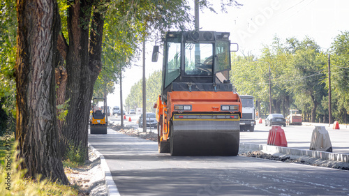 Canvas Print Heavy Asphalt Roller Machinery Paving Sidewalk Alley