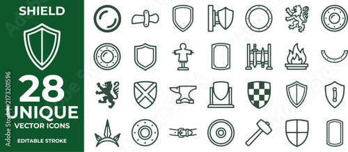 Shield and armor protection line vector icon set