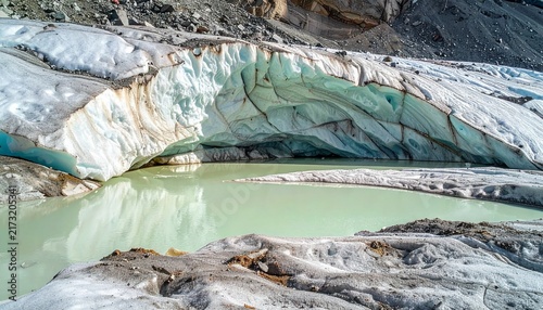 Glacier ice cave with meltwater pool