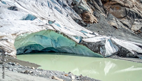 Glacier ice cave with meltwater pool