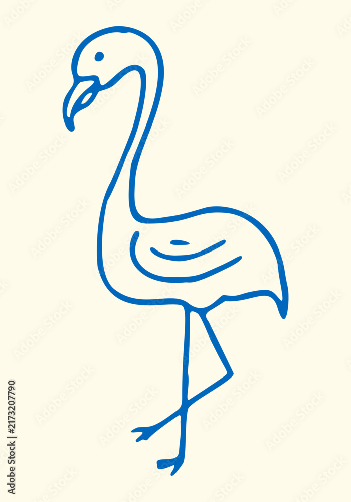 Fototapeta premium Tropical flamingo bird line art illustration vector stock