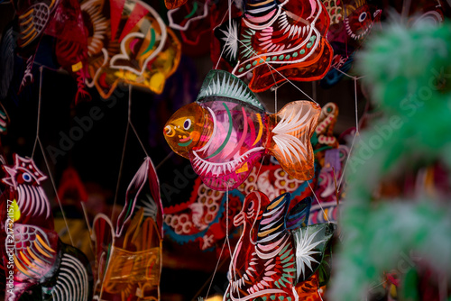 Lanterns hanging on a stand in the streets of Malaysia during Mid Autumn Festival of  the Lunar Calendar