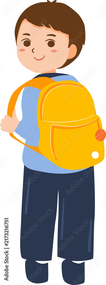Fototapeta premium A boy student is standing and holding bag