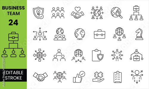 Business Team Editable Stroke Icon Set - Teamwork, Leadership, Corporate Group & Management Vector Icons