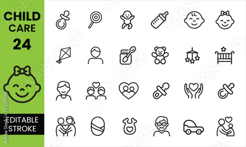 Child Care Editable Icon Set - Baby Care, Parenting, Nursery, Toys & Maternity Vector Icons