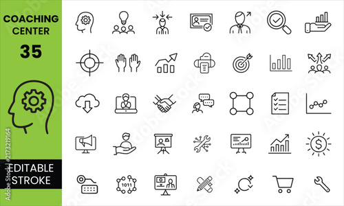 Coaching Center Editable Stroke Icon Set - Education, Training, Mentorship, Learning & Seminar Vector Icons