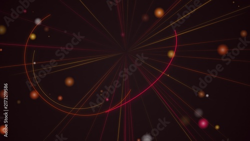 Quadro su tela Abstract dark background with glowing red and orange circular light particles an