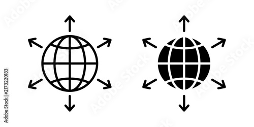 External world icon in outline and solid style, isolated on white background. Perfect for global connection, international reach, and web access features in mobile and web design.