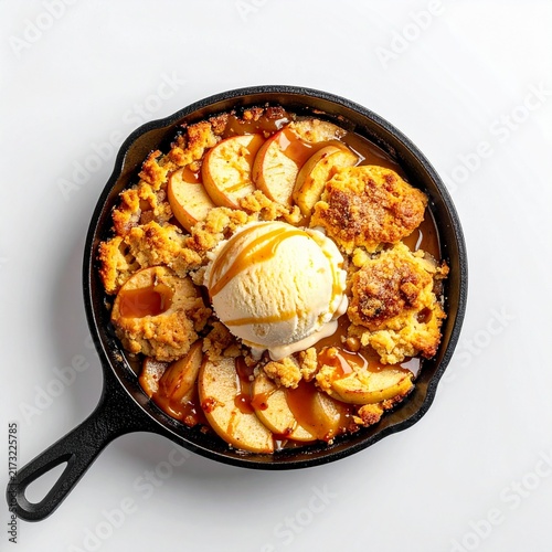 Skillet Caramel Apple Cobbler with Vanilla Ice Cream